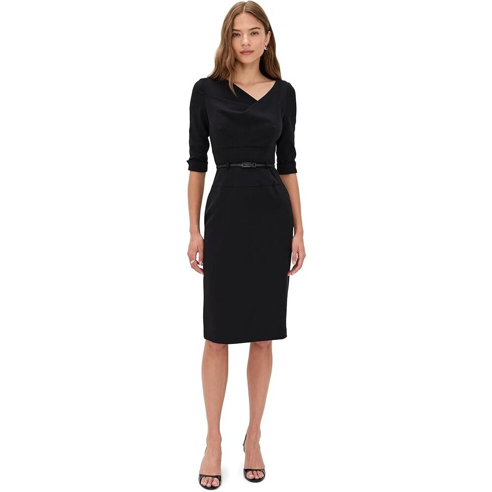 Black Halo Black Vintage Dress Women Belted Midi Workwear USA 6 - G009